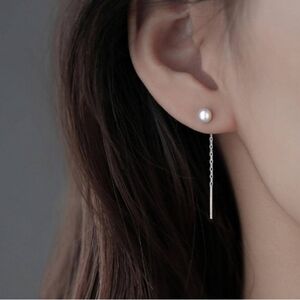 Anthropologie Pearl Threader Earrings Sterling Silver